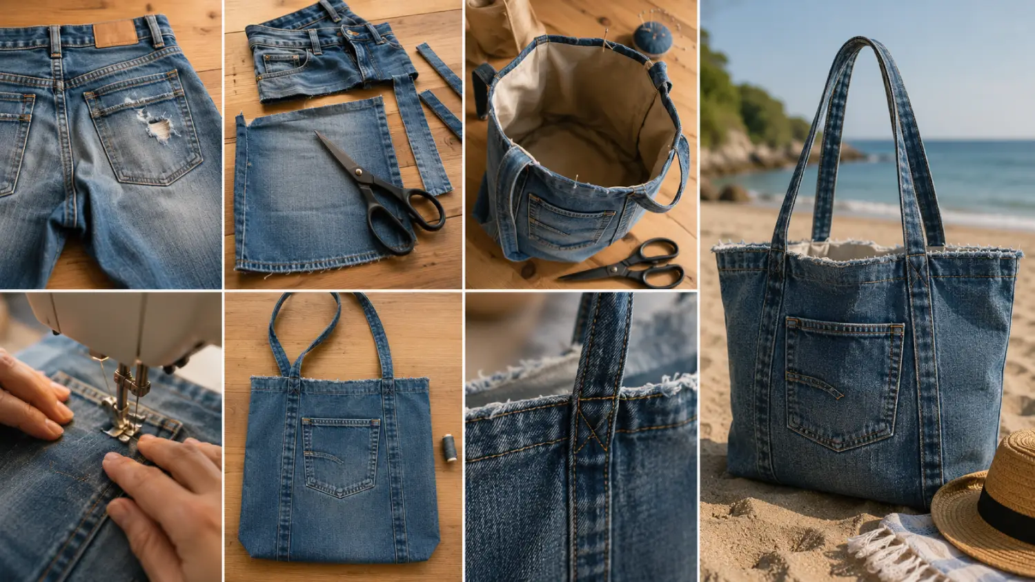 Transformer un jean usé en sac de plage : zéro achat, zéro déchet